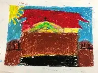 子どもたちが描いたパッケージの原画（首里城）