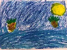 子どもたちが描いたパッケージの原画（海と太陽）